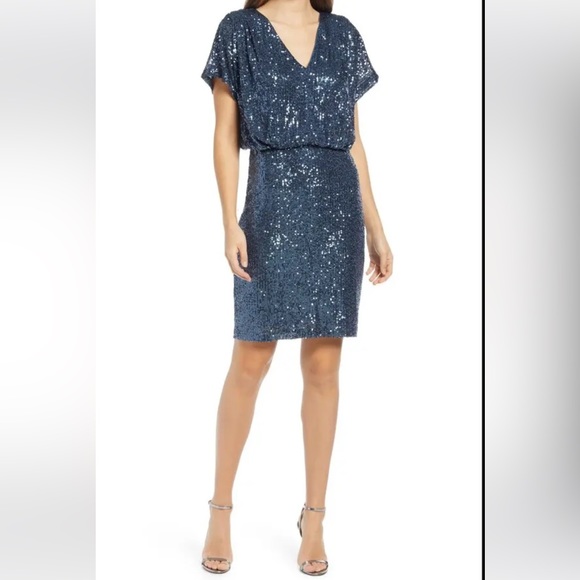 Vince camuto blue sequin cocktail dress - Picture 1 of 13